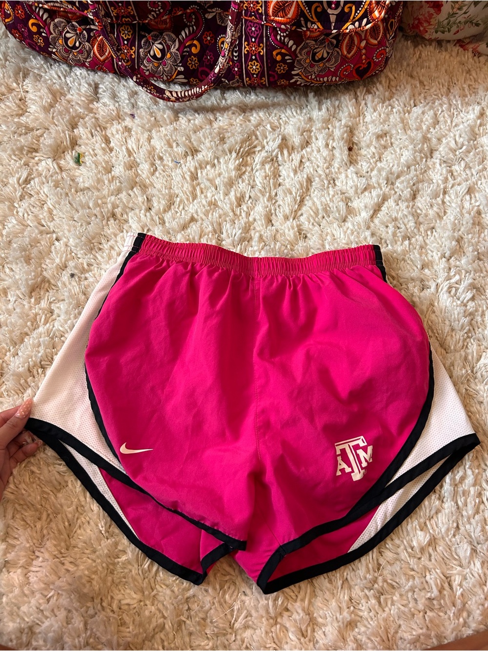 Nike Women's Bright Pink Athletic Shorts with Black and White Trim